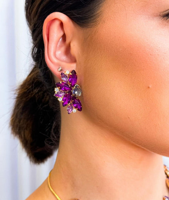 Kit Colar, Brinco, Anel Navete Tons de Roxo Laura