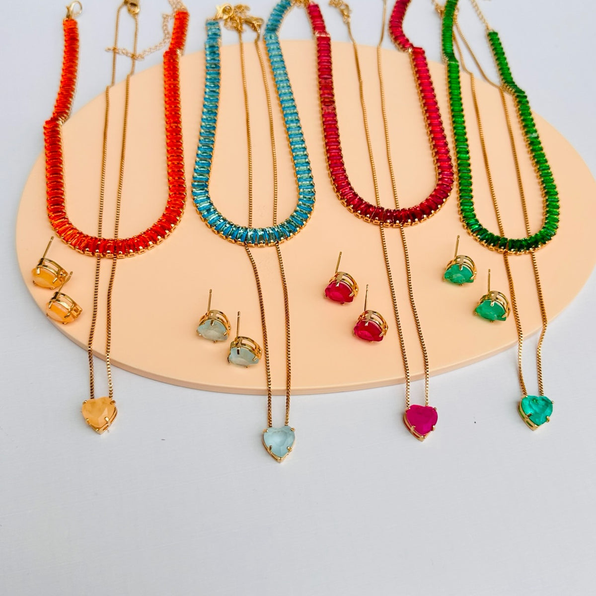 Kit Colar + Brinco + Choker de Zircônia Qualy