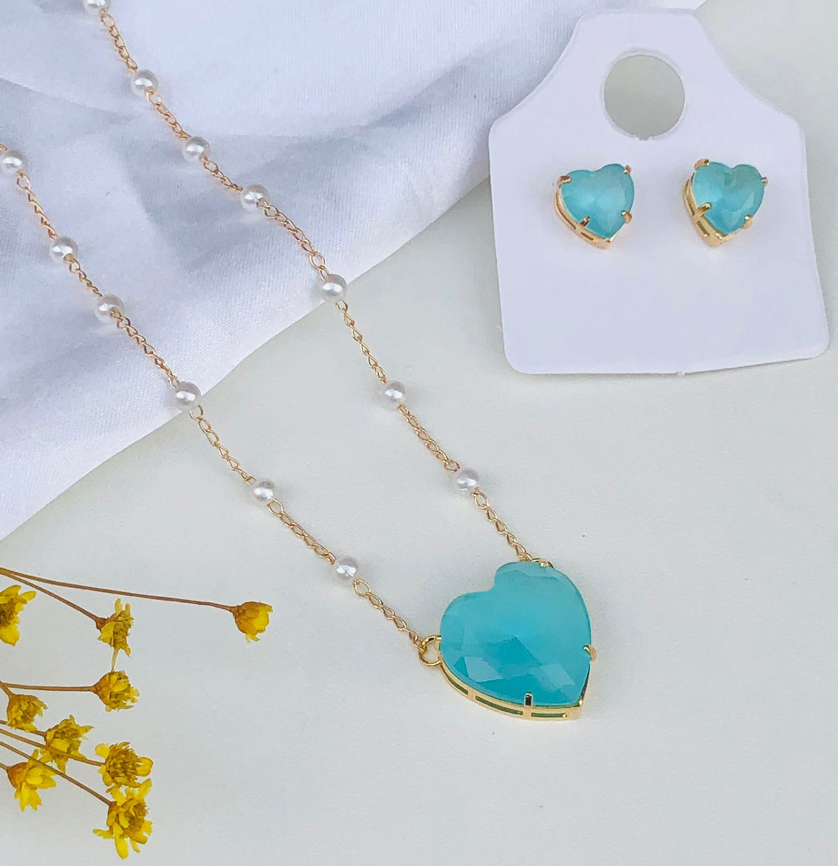 Kit colar + Brinco Coração de Zircônia com Pérola Lais