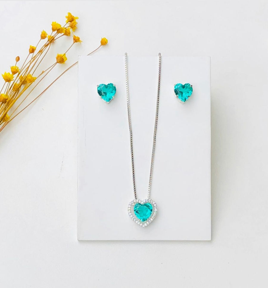 kit Colar + Brinco de Coração Zircônia Aline