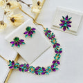 Kit Colar, Brinco e Anel Regulável Jessy Verde com Roxo