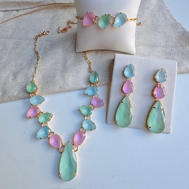 Kit Colar, Brinco e Pulseira Candy Collor de Zircônia Jaylen