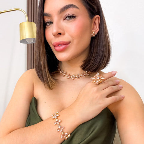Kit 4 Peças Rainha de Pedraria Nude Dourado