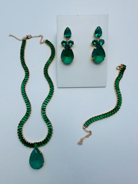 Kit Colar, Brinco e Pulseira verde Prin