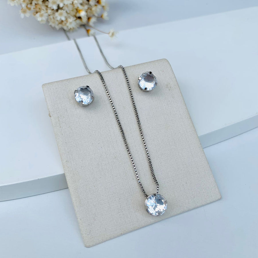 Kit Colar + Brinco Ponto de Luz Zircônia Cristal