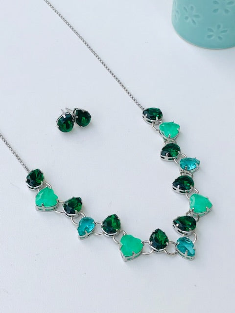 Kit Colar com Brinco Tons de Verde de Zircônia Zênite
