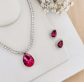 Kit Colar de Riviera e Brinco Cristal com Gota colorida Oceania Cor.:Roxo