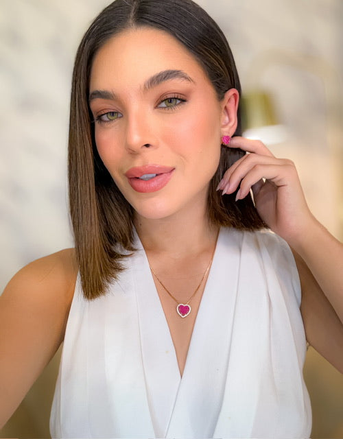 Kit Colar e Brinco de Zircônia Aline Rosa Fucscia