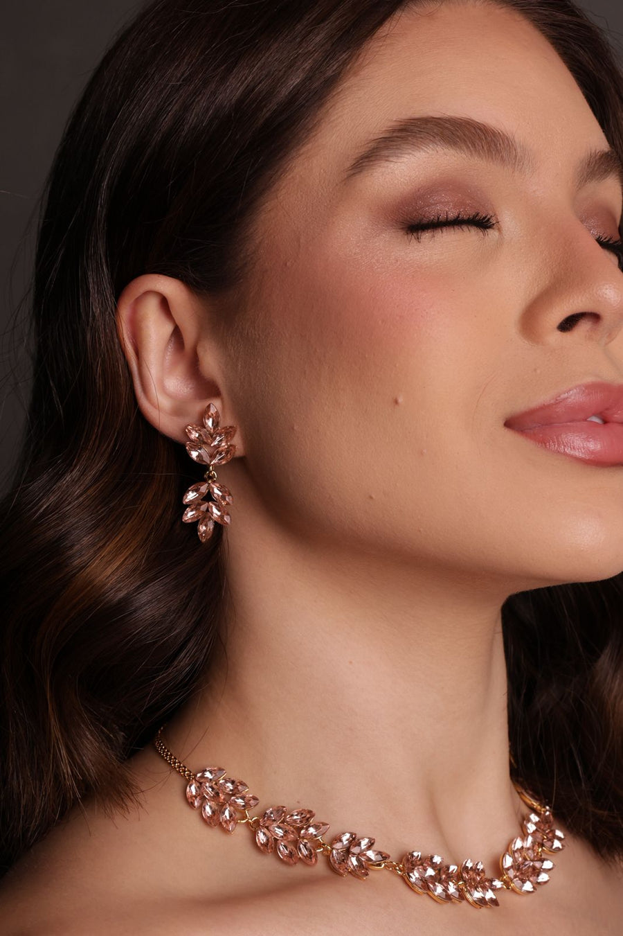 Kit Colar e Brinco em Pedraria Nude Rosé Dominique