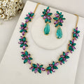 KIt Colar e Brinco LonDanny Verde com Roxo Dourado