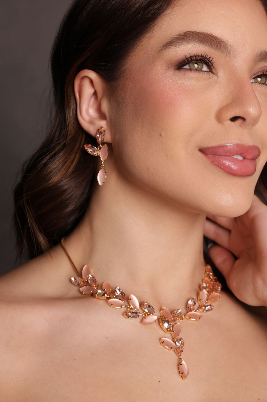 Kit Colar e Brinco Maria Vilma Nude Rosé Dourado