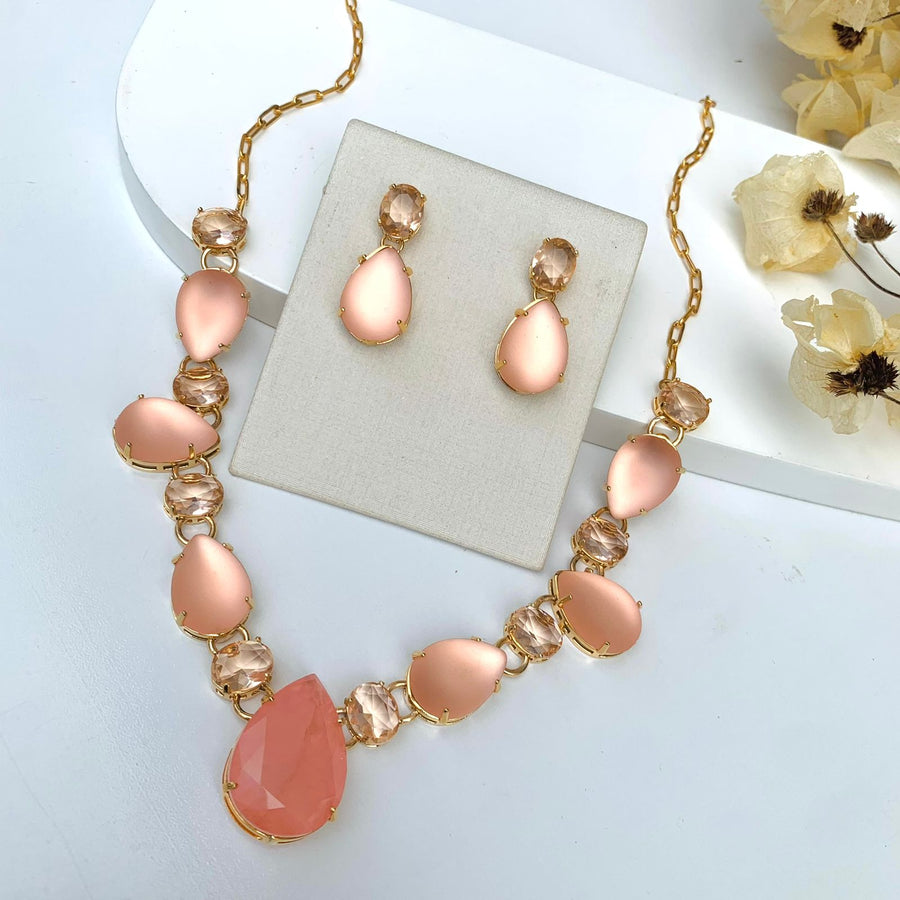 Kit Colar e Brinco Rosa Rose Beach