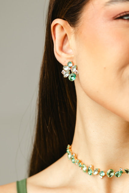 KIT COLAR E BRINCO WEST VILLAGE TONS VERDE MENTA EM ZIRCÔNIA DOURADO