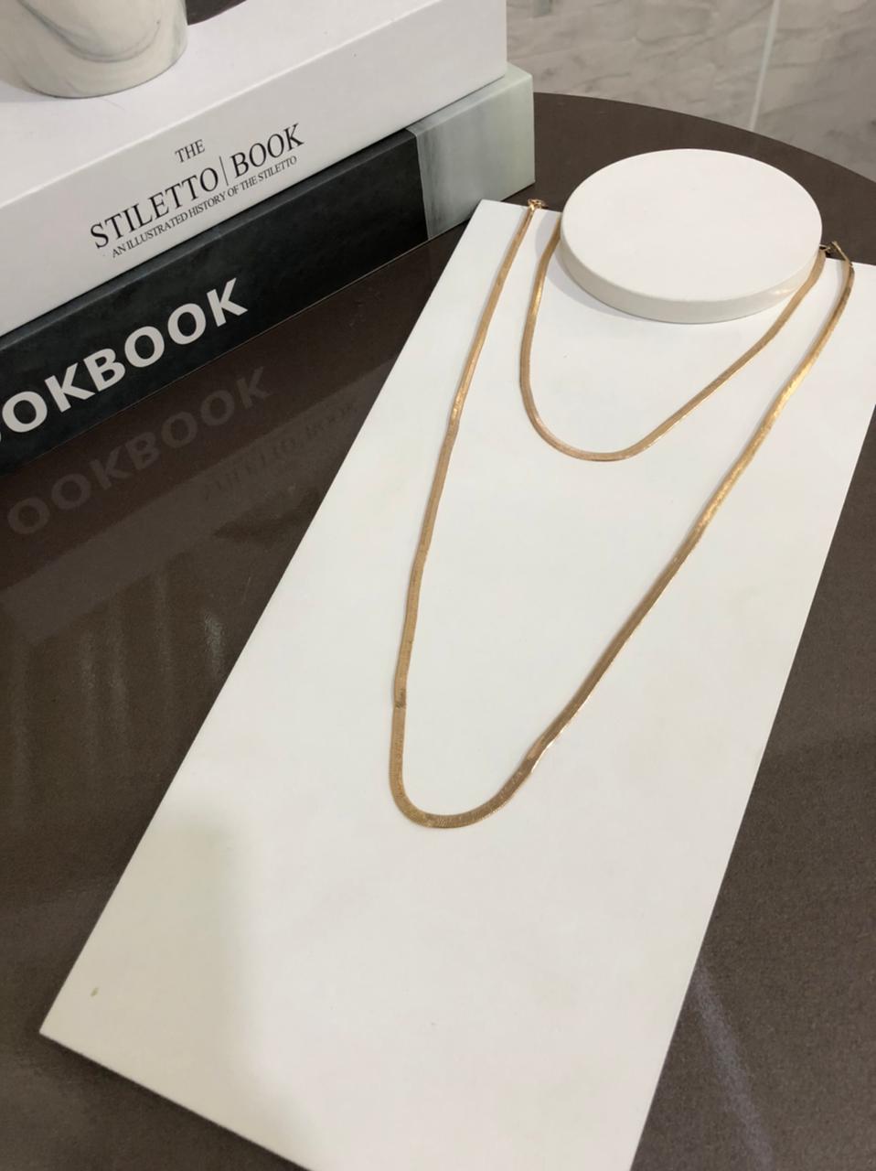 Kit Colar e Choker Fita Laminada Lisa