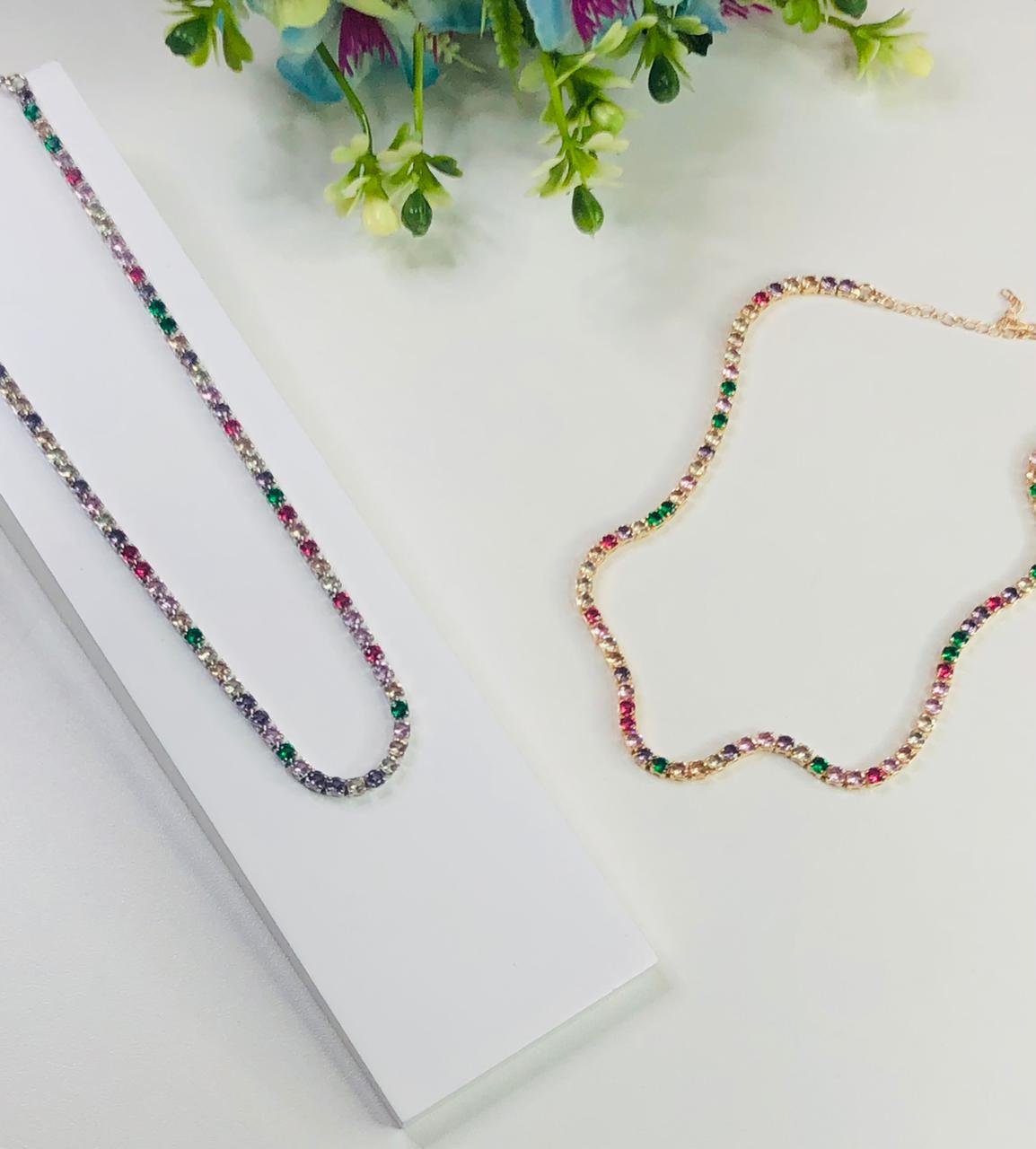 Choker Colorido fino de Zircônia Banho de PRATA