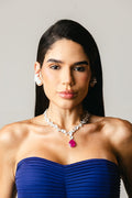 Kit Colar e Ear Curf em Prata Cristal com Fuscia Marquezine
