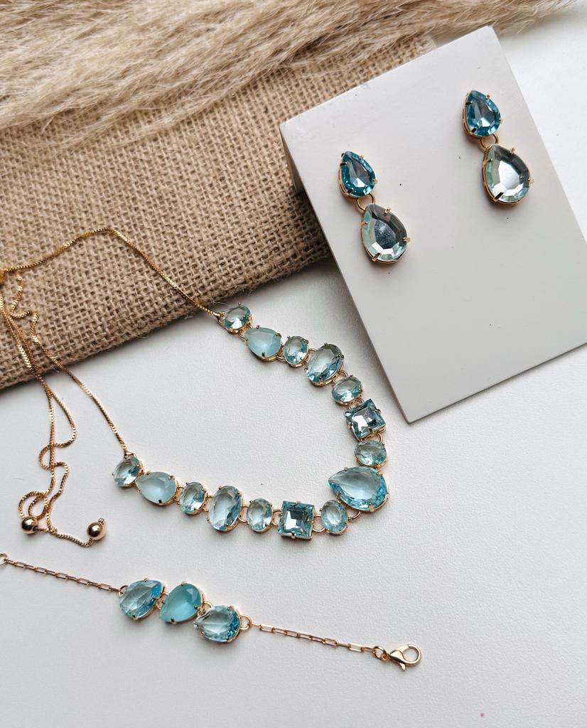Kit de 3 Peças JOZEFINA Colar + Brinco + Pulseira Azul
