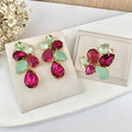 Kit de Anel + Brinco de Zircônia Pietra Verde Menta com Rosa Fucsia