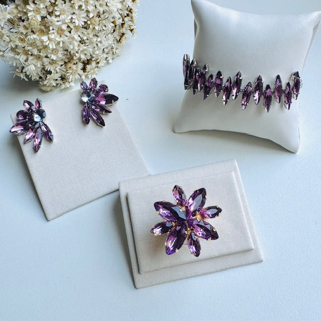 Kit de Bracelete, Anel Regulável e Brinco Roxo Ariel