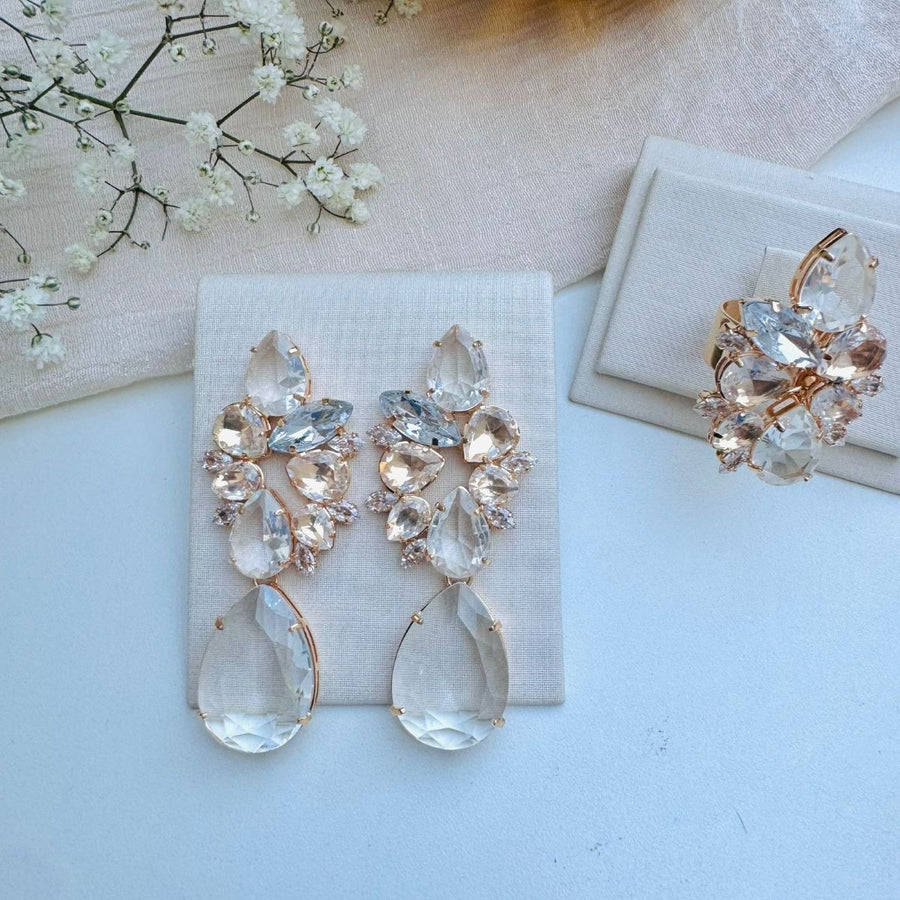 Kit Brinco e Anel Regulável com Zircônia Cristal Jorgina Grande Dourado