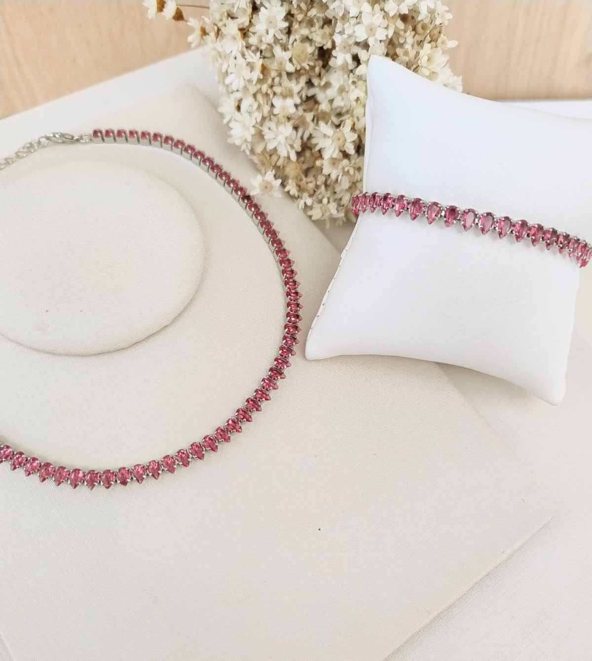 Kit de Riviera e Pulseira Navete Pink com Fúcsia