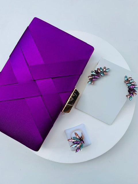 Kit Ear Curff + Anel + Clutch Tons de Roxo