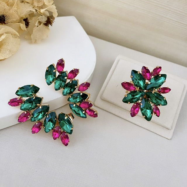 Kit Ear Kurf Jonny e Anel Regulável Rosa Pink com Verde Dourado