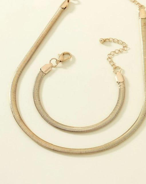 Kit Pulseira + Colar de Malha banho de Ouro