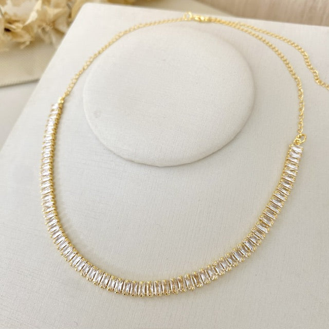 Meia Choker de Zircônia Rafas Cristal Dourada