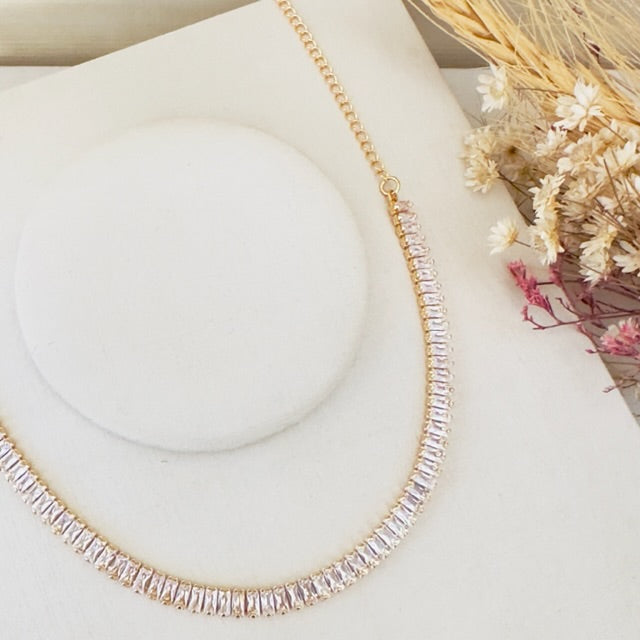 Meia Choker de Zircônia Rafas Cristal Dourada