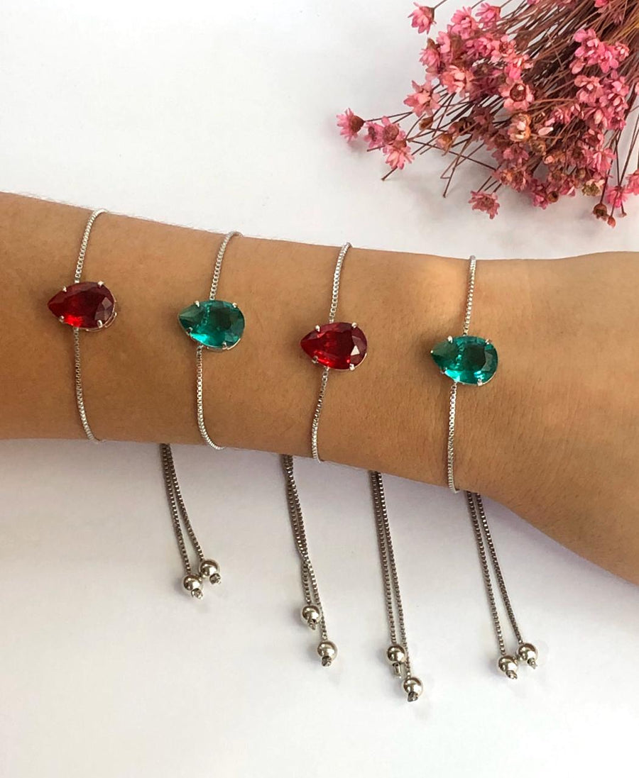 Pulseira Gota Regulável de Zircônia Prata