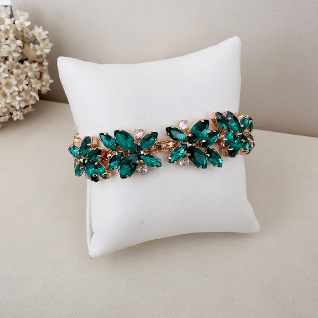 Pulseira Jessy de Pedraria Verde Esmeralda Dourado