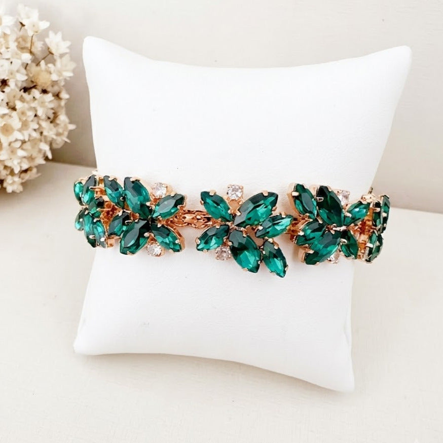 Pulseira Jessy de Pedraria Verde Esmeralda Dourado