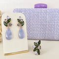 Kit Clutch, Brinco e Anel Regulável Kohler Lavanda com Verde Oliva Banho Dourado