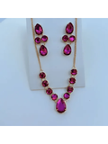 Kit Colar + Brinco de Pedraria Princess Cor:Pink