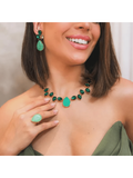 KIT BRINCO, ANEL E COLAR VERDE DE ZIRCÔNIA CAMPOS Cor:Verde