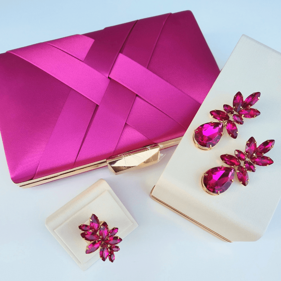 Kit Brinco, anel Regulável, clutch trevinho pink Cor:Pink