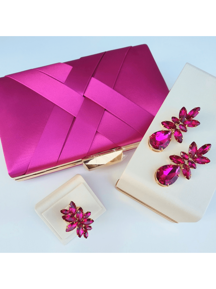 Kit Brinco, anel Regulável, clutch trevinho pink Cor:Pink