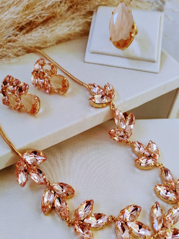 KIT COLAR ANEL BRINCO AMBAR DOURADO Cor:AMBAR