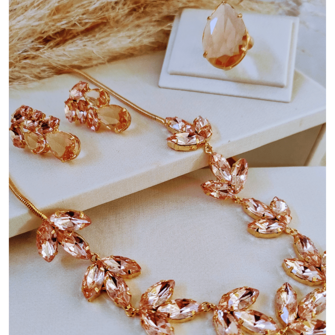 KIT COLAR ANEL BRINCO AMBAR DOURADO Cor:AMBAR