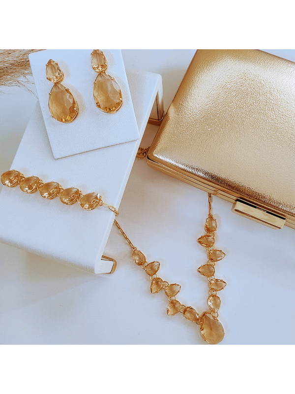 KIT CLUTCH COLAR BRINCO PULSEIRA GANNY NUDE