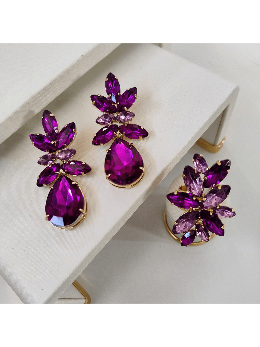 KIT BRINCO E ANEL TONS DE ROXO TREVINHO Cor:Roxo
