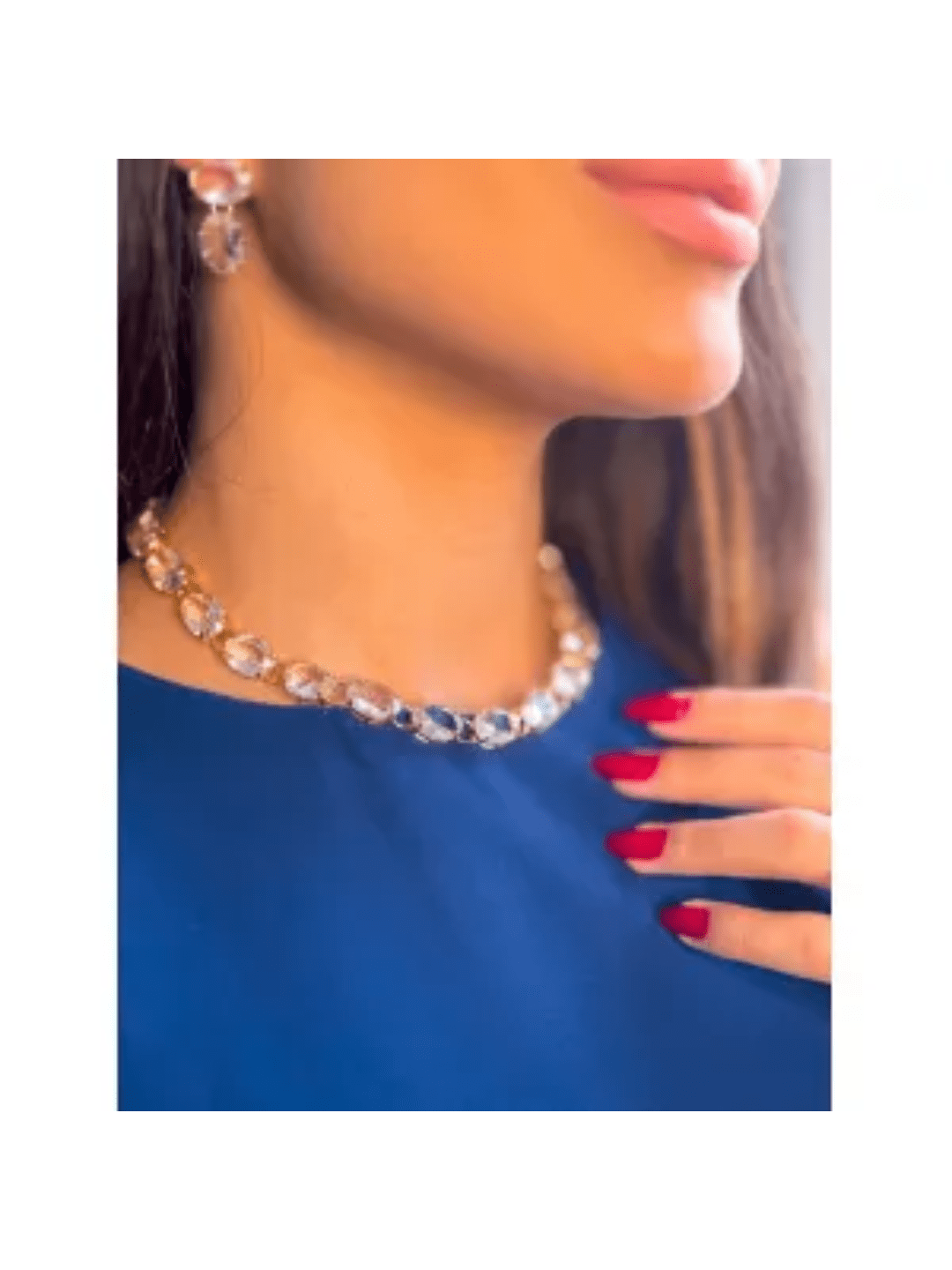 KIT BRINCO E COLAR OVAL EM ZIRCONIA DORIA Cor:cristal