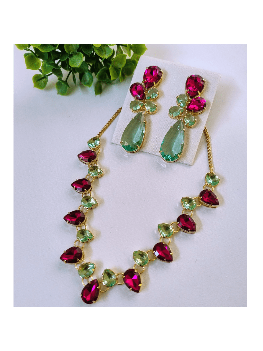 KIT COLAR BRINCO E ANEL KIEV MENTA COM PINK Cor:PINK COM MENTA