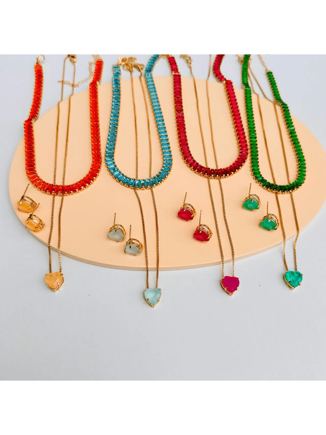 KIT COLAR + BRINCO + CHOKER DE ZIRCÔNIA QUALY