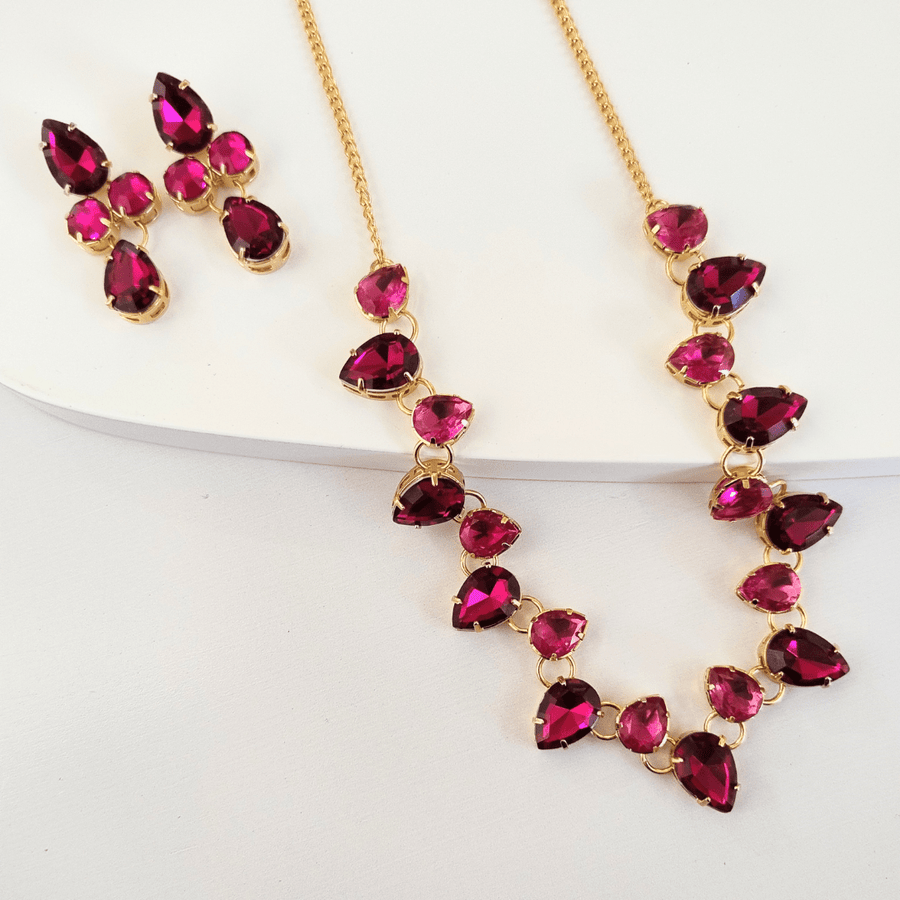 KIT COLAR E BRINCO MIRIAN PRINCESS  BANHO OURO Cor:Pink