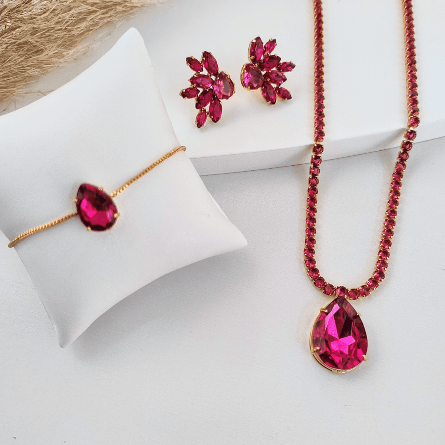 KIT 3 PEÇAS BRUME PINK BANHO DOURADO Cor:Pink