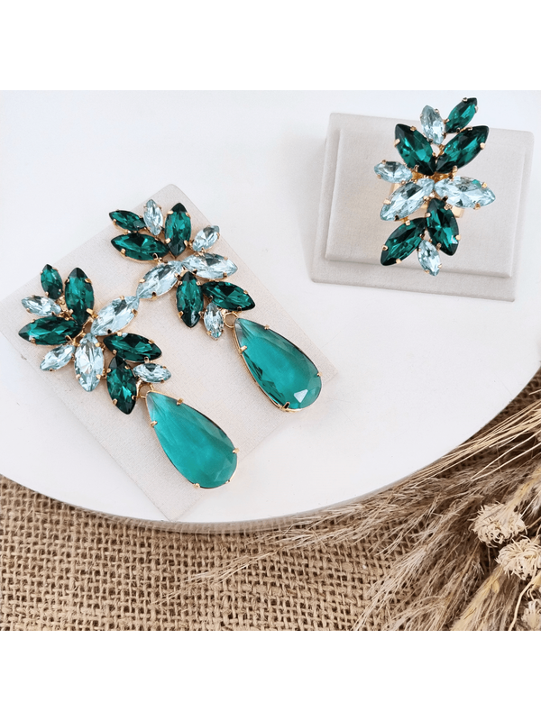 Kit Clutch Brinco e Anel Londres Tons de Verde