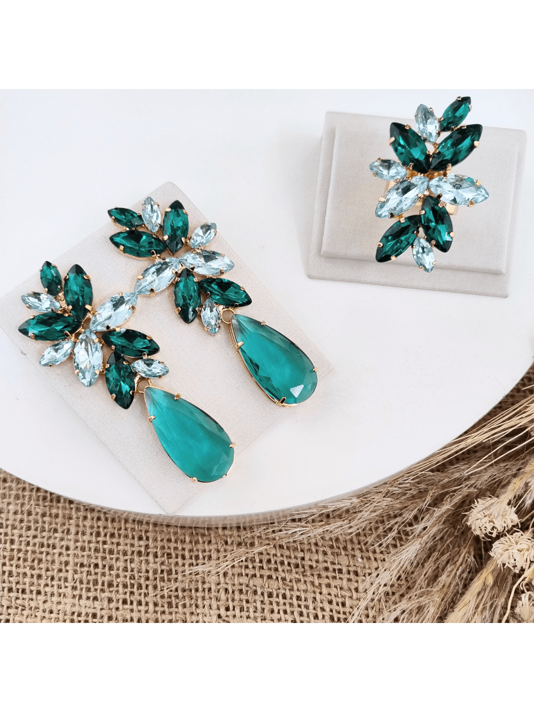 Kit Clutch Brinco e Anel Londres Tons de Verde