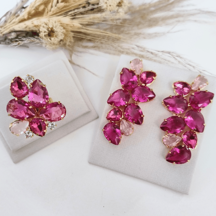 KIT ANEL COM BRINCO CIBELLE TONS ROSA Cor:TONS DE ROSA